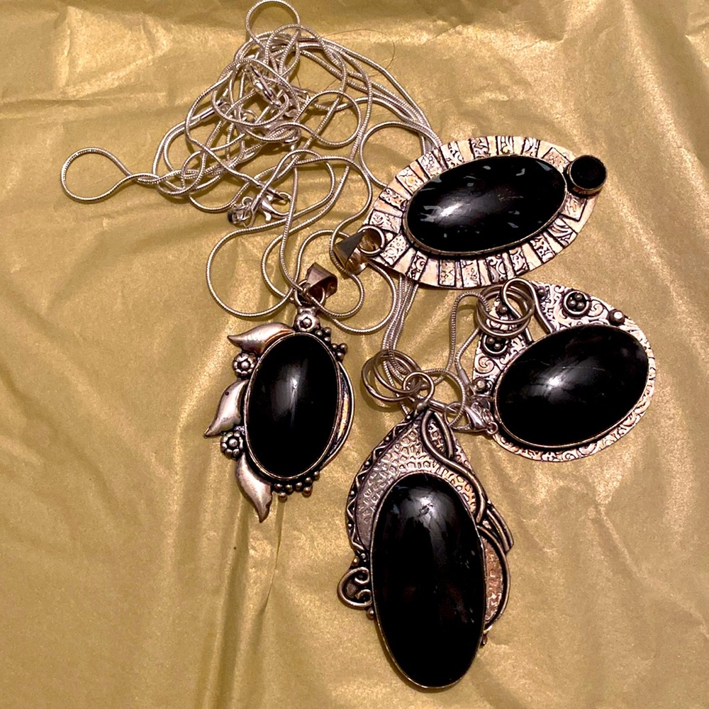 Tribal Onyx Black Necklaces Lot of 4 in Silver
